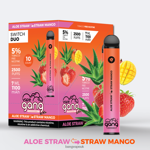 Vape Gang Switch Duo 2 flavors (Box of 10) - B2060838 Bang Vapes 12000 Aloe Strawberry - Strawberry Mango