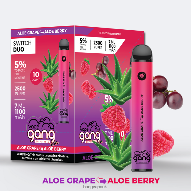 Vape Gang Switch Duo 2 flavors (Box of 10) - B2060839 Bang Vape 20000 Puffs Aloe Grape - Aloe Berry