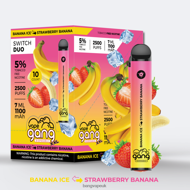 Vape Gang Switch Duo 2 flavors (Box of 10) - B2060840 Bang Vape 15000 Puffs Banana Ice - Strawberry Banana
