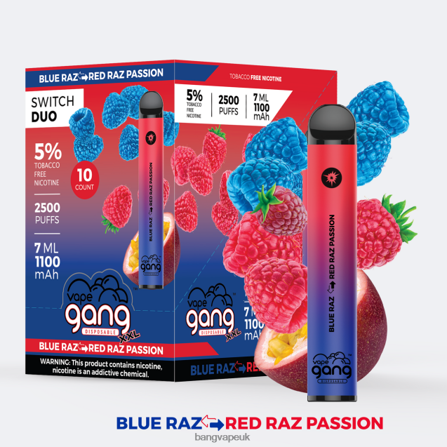 Vape Gang Switch Duo 2 flavors (Box of 10) - B2060841 Vape Gang UK Blue Razz - Red Razz Passion