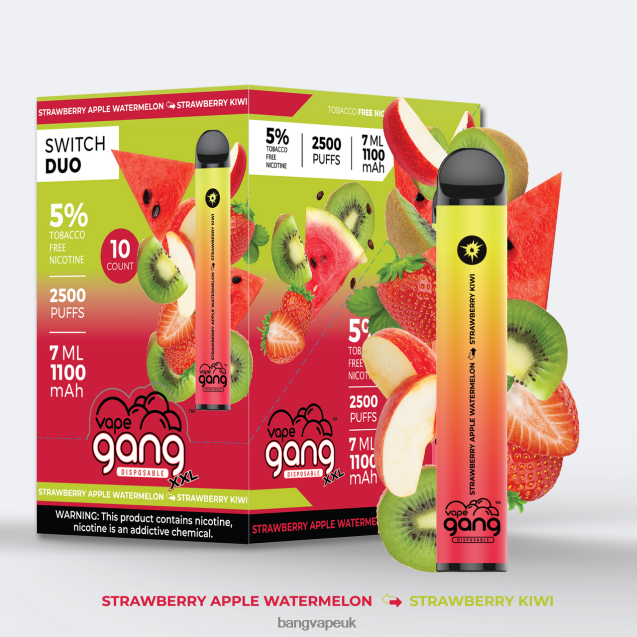 Vape Gang Switch Duo 2 flavors (Box of 10) - B2060845 Bang King Vape UK Strawberry Apple Watermelon - Strawberry Kiwi